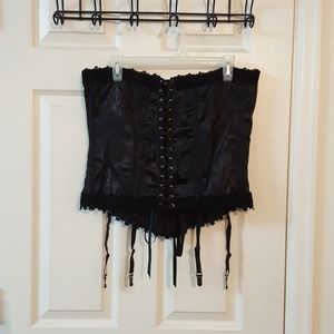 NWOT Laced Up Satin Black Lace Trim Corset Bustier